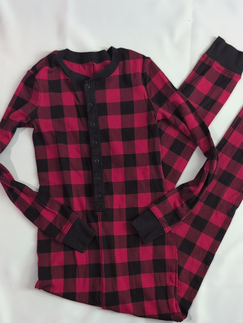 L.L. Bean Kids Red and Black Buffalo Plaid One-Piece Pajamas